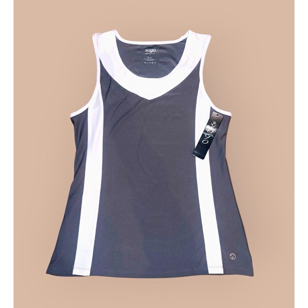 Vogo Women's Gray/White Colorblock Moisture Wicking Scoop Neck Tank Top L